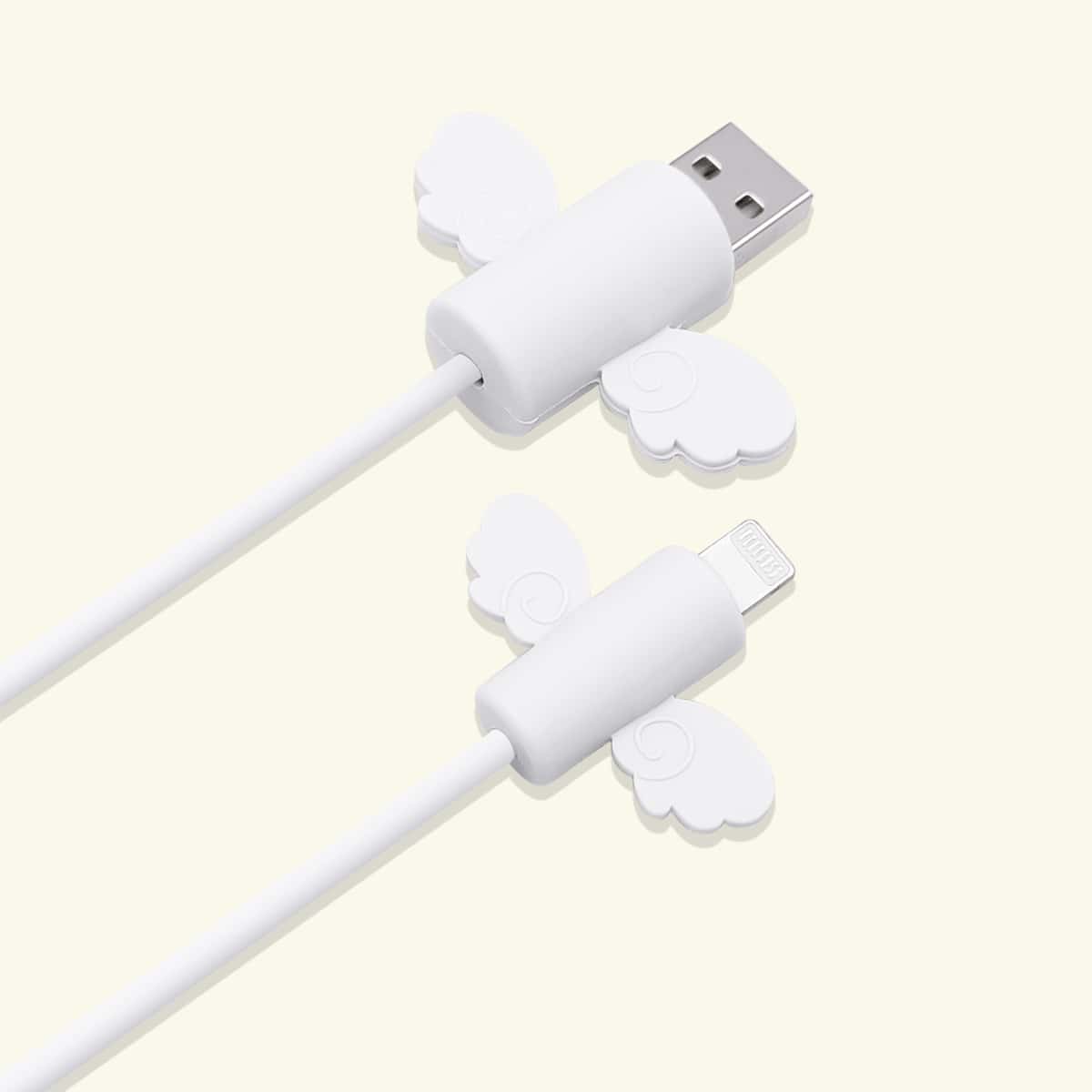 

2pcs Cute Wing Design Data Cable Protector, White