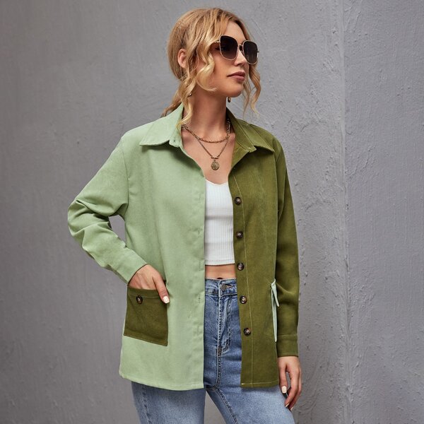 

Patch Pocket Two Tone Blouse, Green