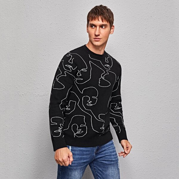 

Men Figure Graphic Sweater, Black