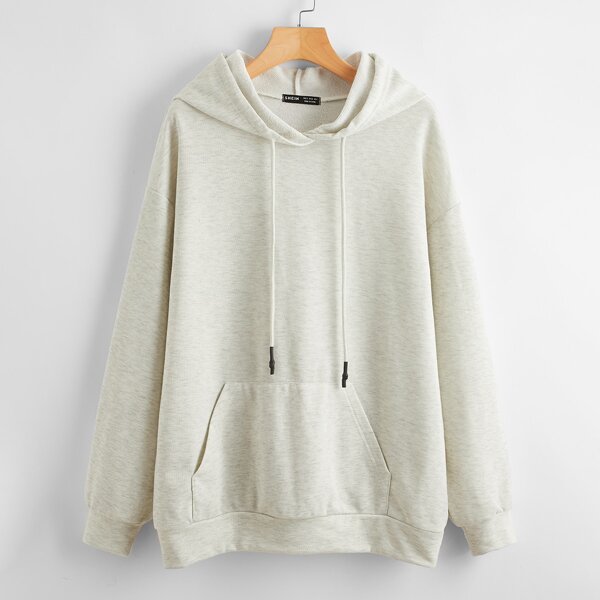 

Drawstring Detail Pouch Pocket Hoodie, Beige