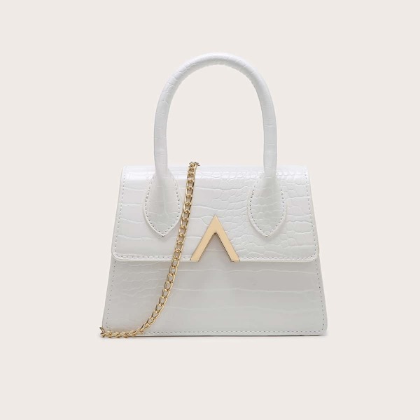

Croc Embossed Chain Satchel Bag, White