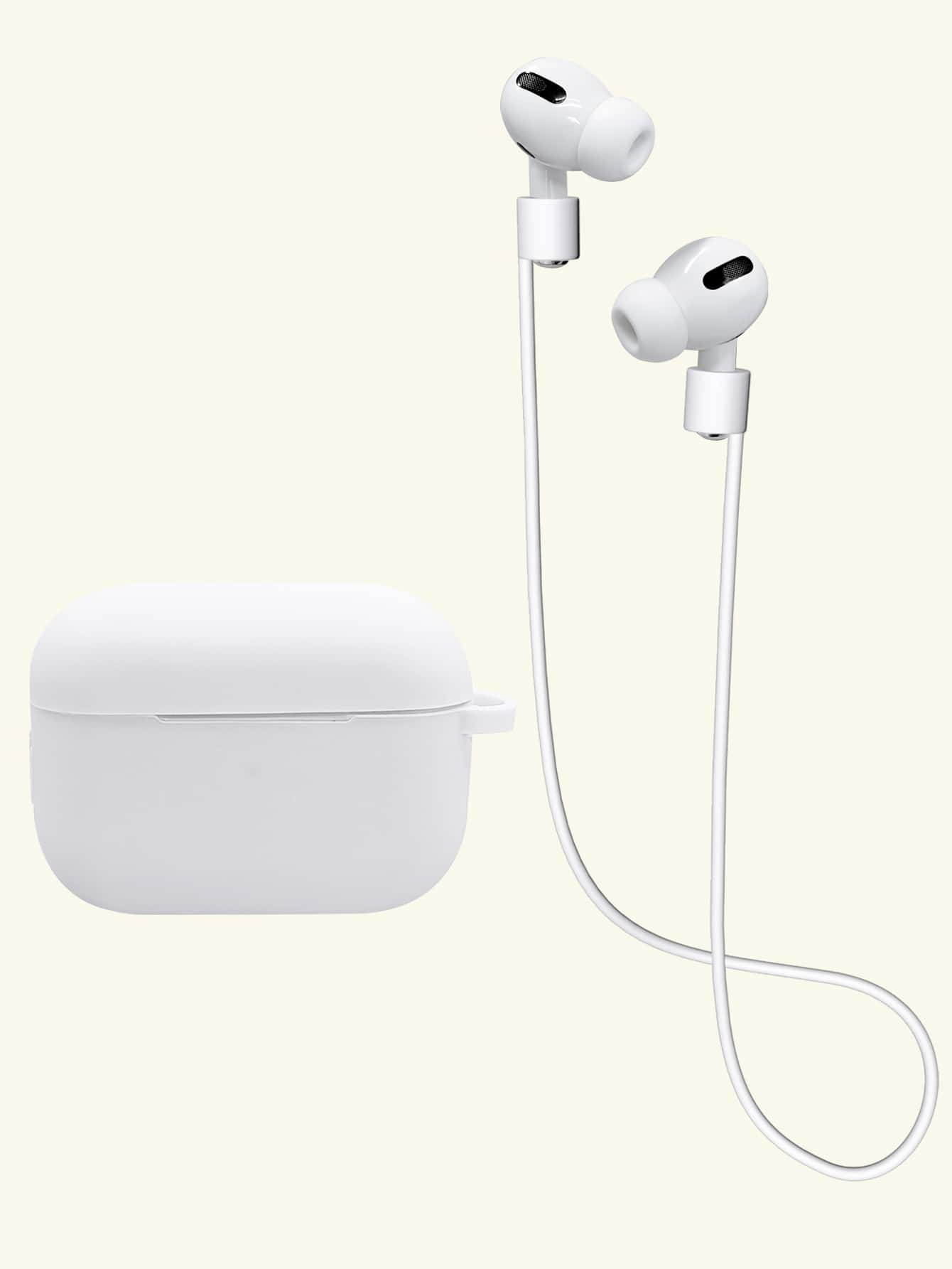 Vỏ Airpods màu tinh khiết với cáp tai nghe chống thất lạc - trắng - Xem 1