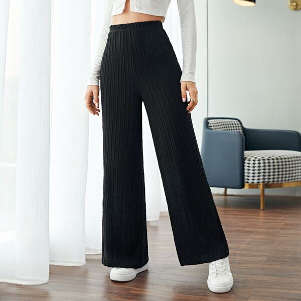 

Solid Wide Leg Pants, Black