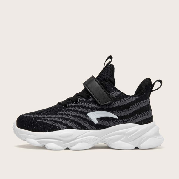 

Boys Geometric Graphic Velcro Strap Knit Sneakers, Black