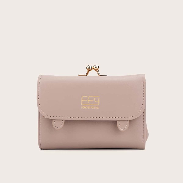 

Letter Graphic Kiss Lock Short Purse, Grey