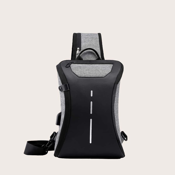 

Men Two Tone Sling Bag With USB Port, Grey