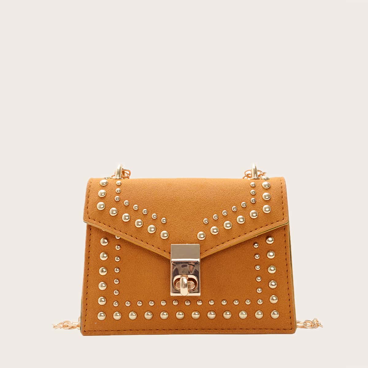 

Studded Chain Crossbody Bag, Mustard yellow