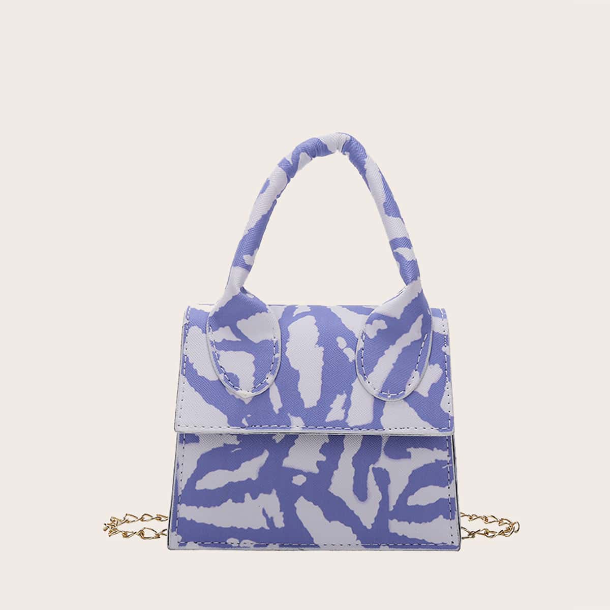 

Graphic Mini Chain Satchel Bag, Black