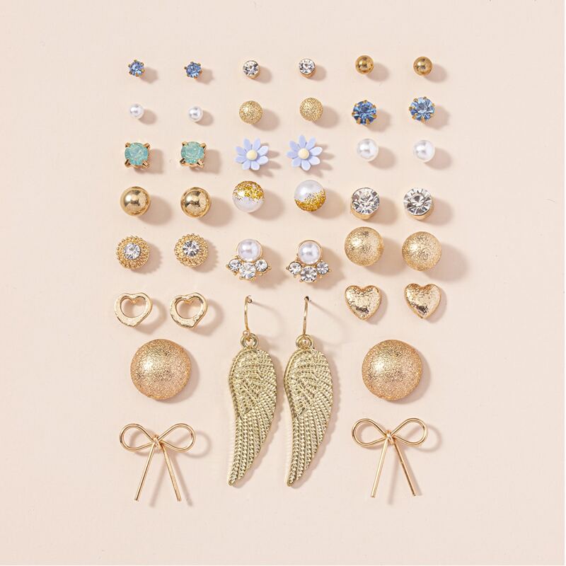 

20pairs Flower & Faux Pearl Detail Earrings, Multicolor