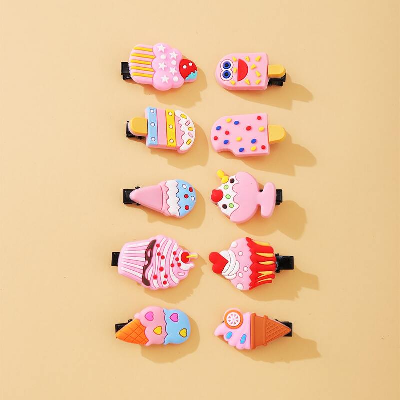 

10pcs Cartoon Ice Cream Hair Clip, Multicolor