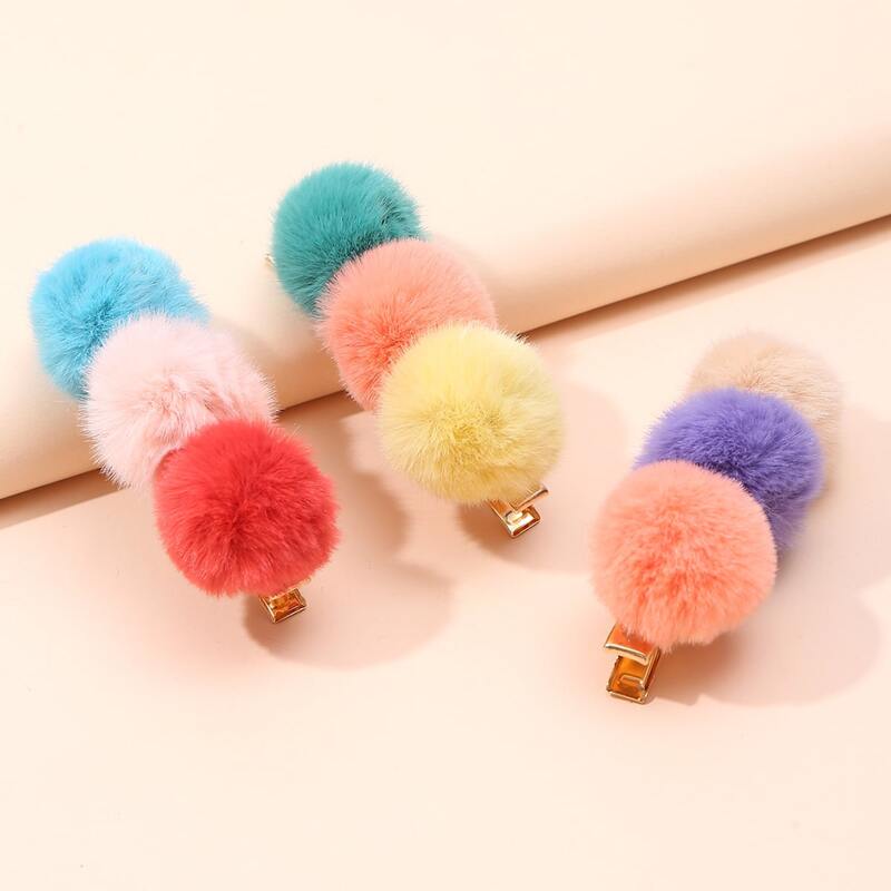 

3pcs Pom Pom Decor Hair Clip, Multicolor