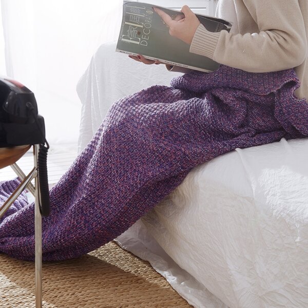 

Knitted Mermaid Tail Blanket, Purple
