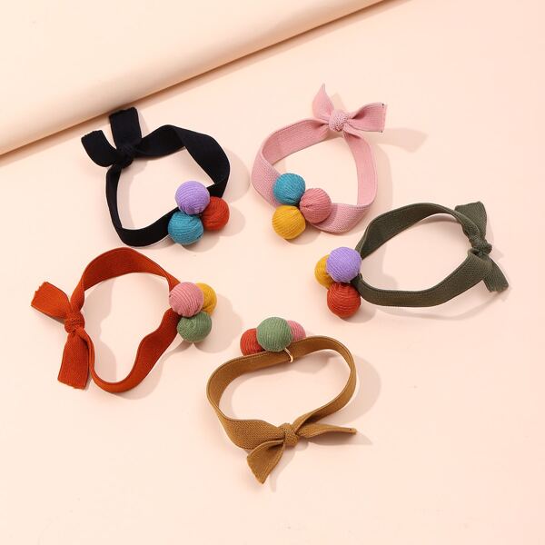 

5pcs Pom Pom Decor Hair Tie, Multicolor