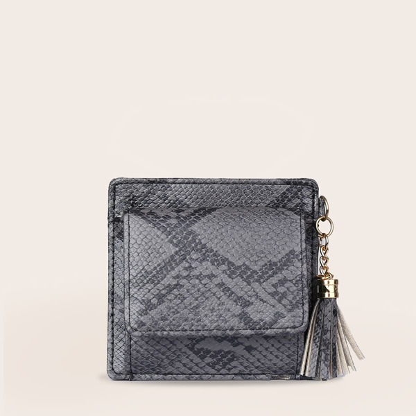 

Tassel Decor Snakeskin Print Purse, Grey