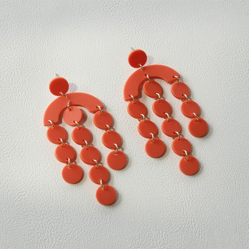 

Round Tassel Charm Drop Earrings, Orange