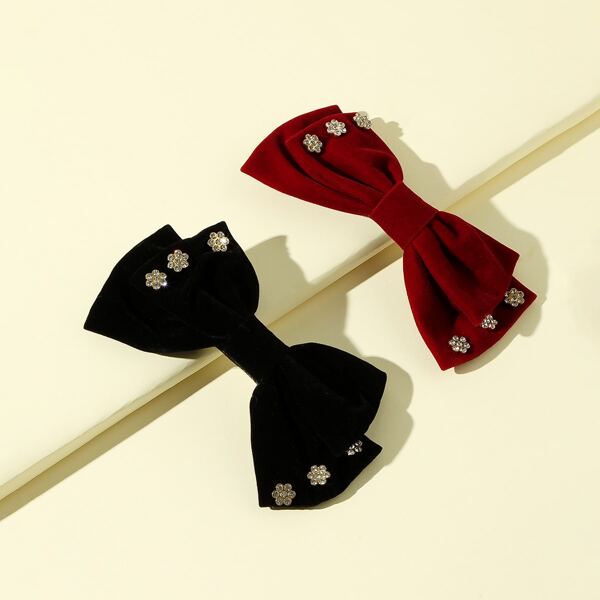 

2pcs Velvet Bow Hair Clip, Black