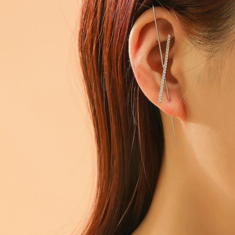 

1pc Rhinestone Decor Ear Cuff, Silver