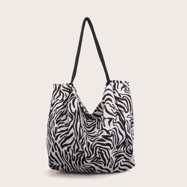 

Zebra Striped Tote Bag, Black and white