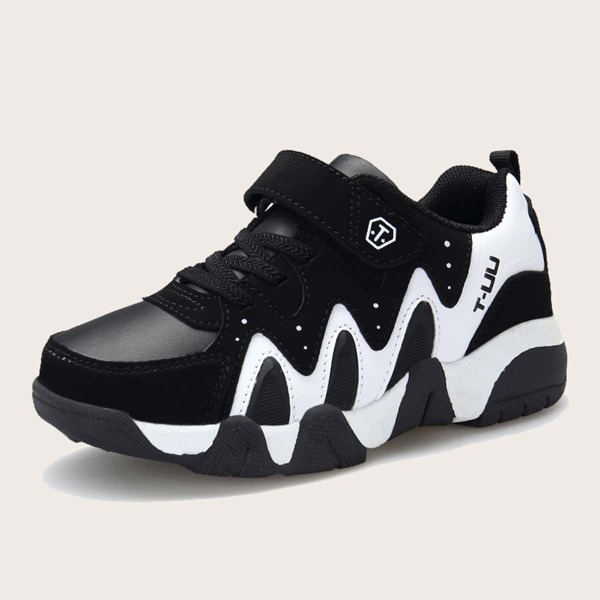 

Boys Colorblock Velcro Strap Sneakers, Black and white