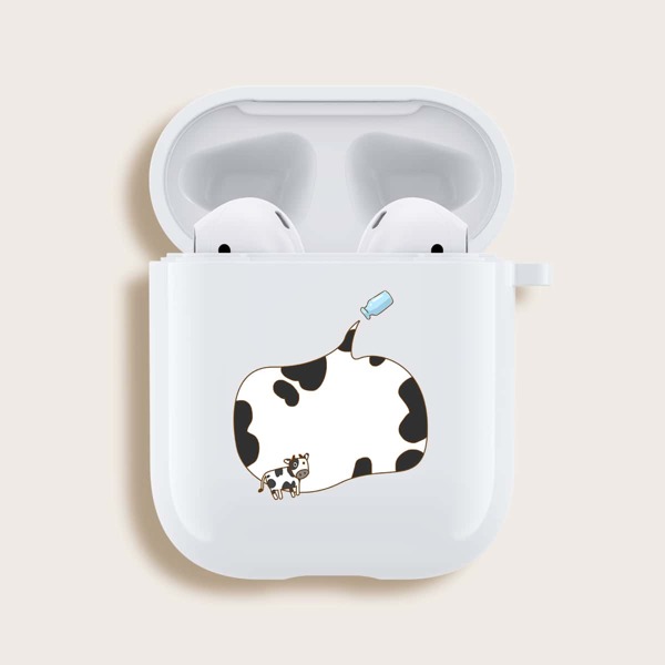 

Cow Print Airpods Case, White
