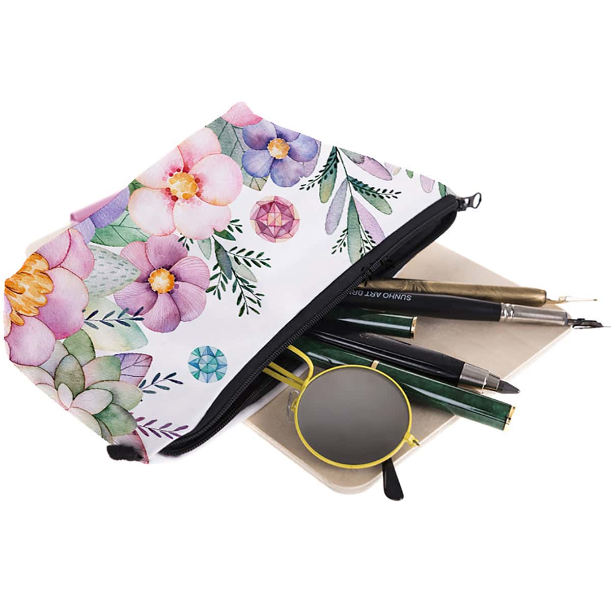 

1pc Flower Print Pencil Bag, Multicolor