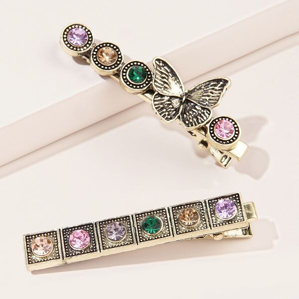 

2pcs Rhinestone Decor Hair Clip, Multicolor