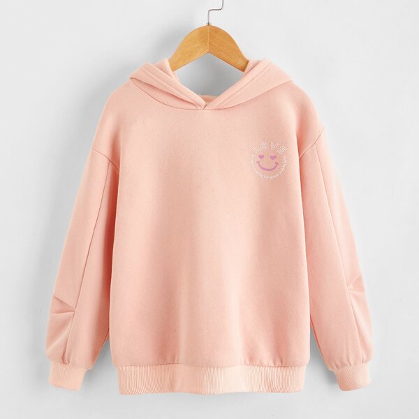

Girls Drop Shoulder Letter Graphic Hoodie, Pastel coral pink