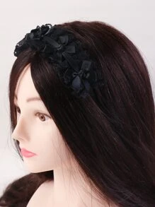 Băng đô cài tóc trang trí nơ và ren thanh lịch, thích hợp cho ngày Valentine, phụ kiện tóc màu đen, phụ kiện đội đầu. - màu đen - Xem 3
