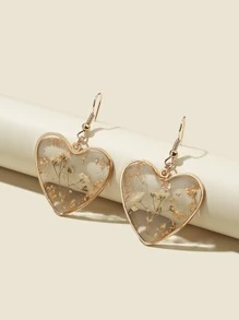 Flower Design Heart Charm Drop Earrings Valentines