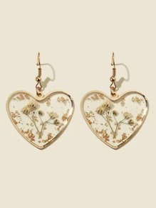 Flower Design Heart Charm Drop Earrings Valentines