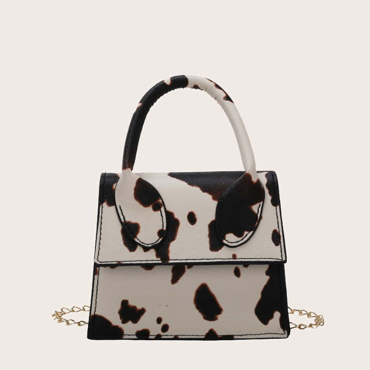 

Cow Print Mini Chain Satchel Bag, Multicolor