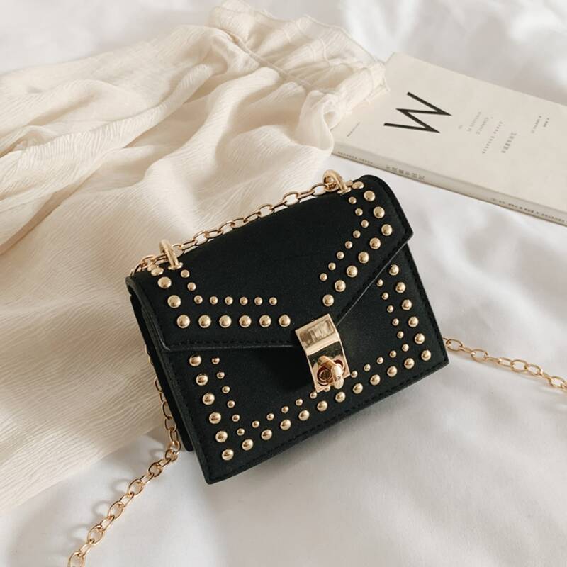 

Studded Chain Crossbody Bag, Black
