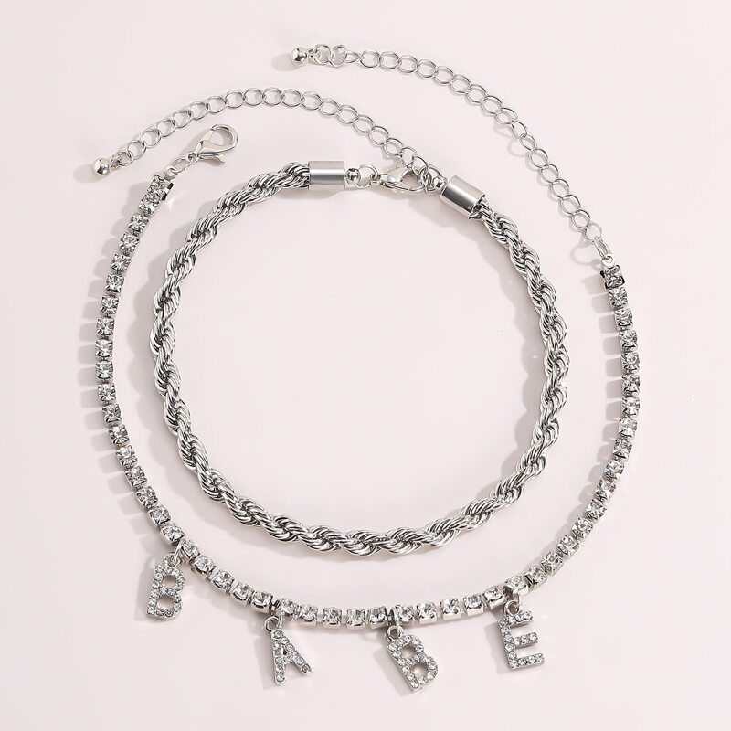 

2pcs Rhinestone Chain Anklet, Silver