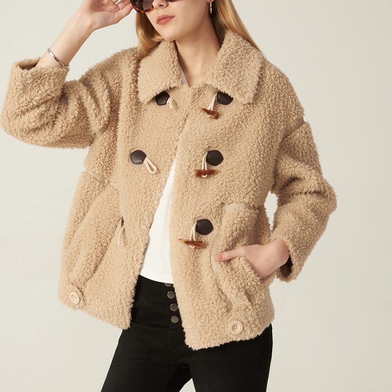 

WOOL-MIX TEDDY DUFFLE COAT, Khaki