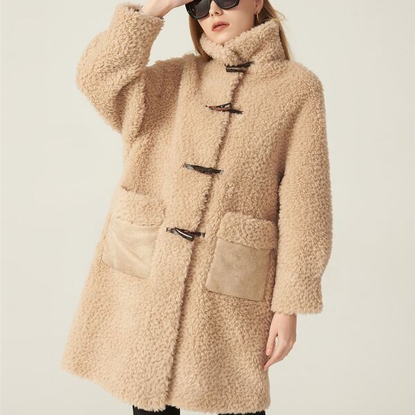 

WOOL-MIX TEDDY DUFFLE COAT, Khaki