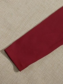 SHEIN Qutie 方形領抽褶胸短版上衣 - 酒紅色 - 查看 4