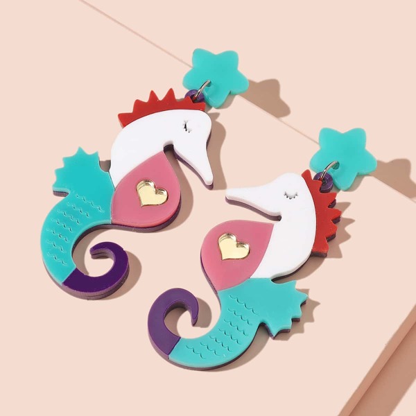 

Heart Detail Cartoon Charm Drop Earrings, Multicolor