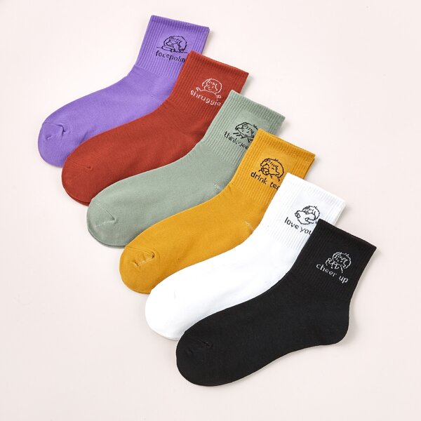 

6pairs Letter & Cartoon Graphic Socks, Multicolor