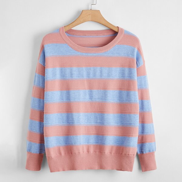 

Plus Striped Drop Shoulder Sweater, Multicolor