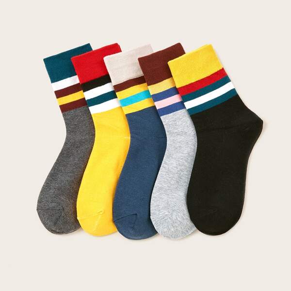 

5pairs Striped Pattern Socks, Multicolor