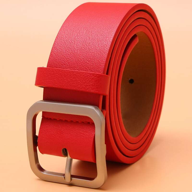 

Guys Square Metal Buckle Belt, Red