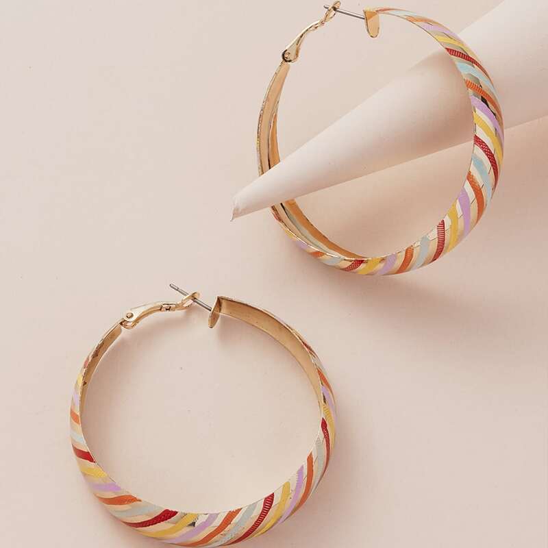 

Colorful Striped Hoop Earrings, Gold