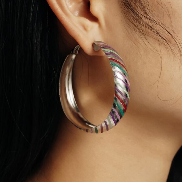 

Colorful Striped Hoop Earrings, Multicolor