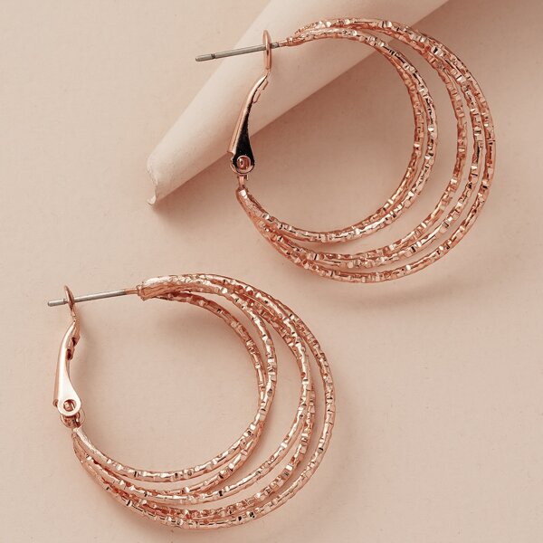 

Textured Metal Hoop Earrings, Rose gold