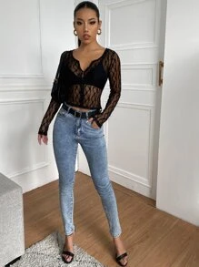 SHEIN Unity Top mit Knöpfen und Spitze ohne BH