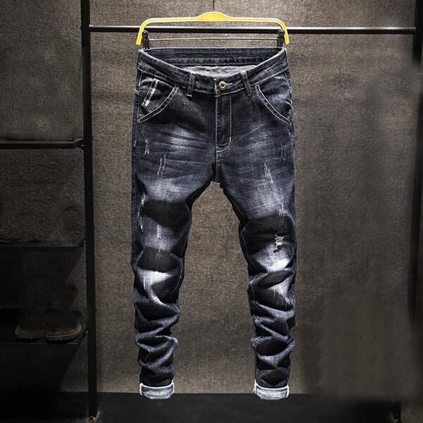 

Men Ripped Washed Slant Pocket Jeans, Dark grey