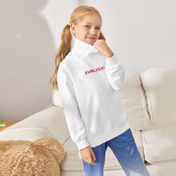 

Girls Letter Graphic Drop Shoulder Hoodie, White