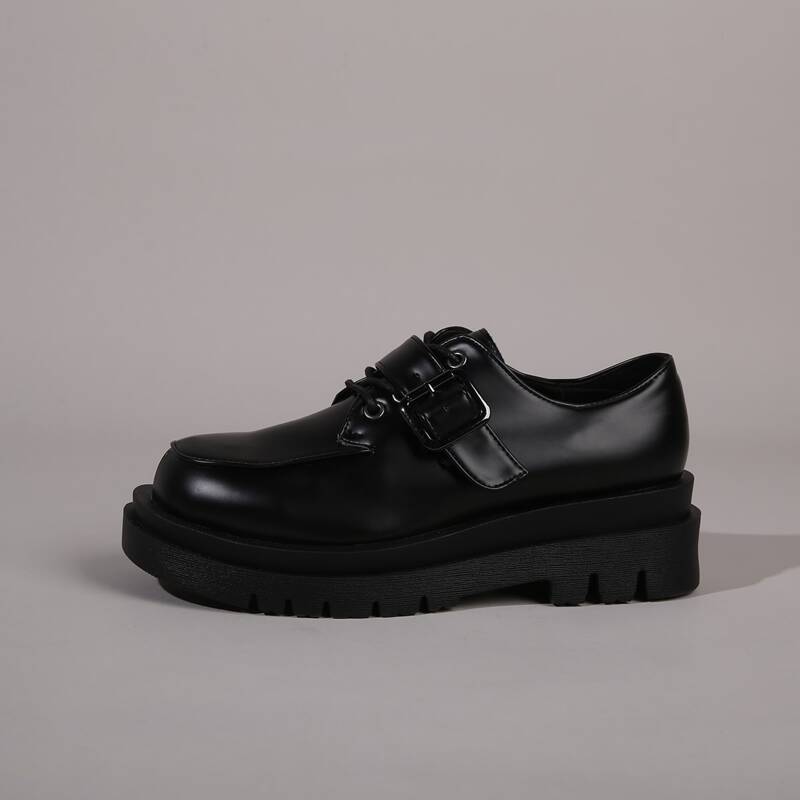 

Buckle Decor Derby Shoes, Black