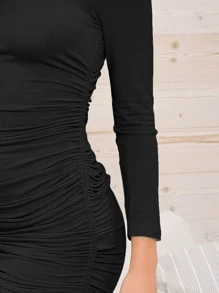 SHEIN BAE Vestido Ajustado Con Cordón Y Cintura Fruncida - Negro - Ver 3