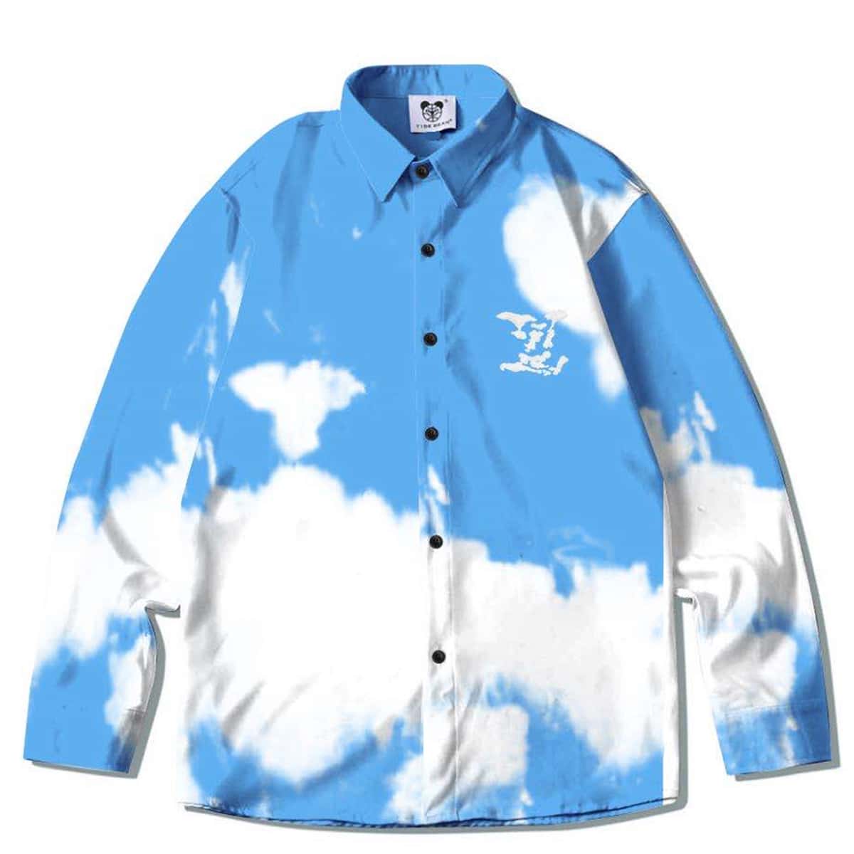 

Guys Tie Dye Button Up Shirt, Blue and white